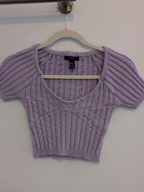 Forever 21 Lavender Cable-Knit Scoop Crop Top
